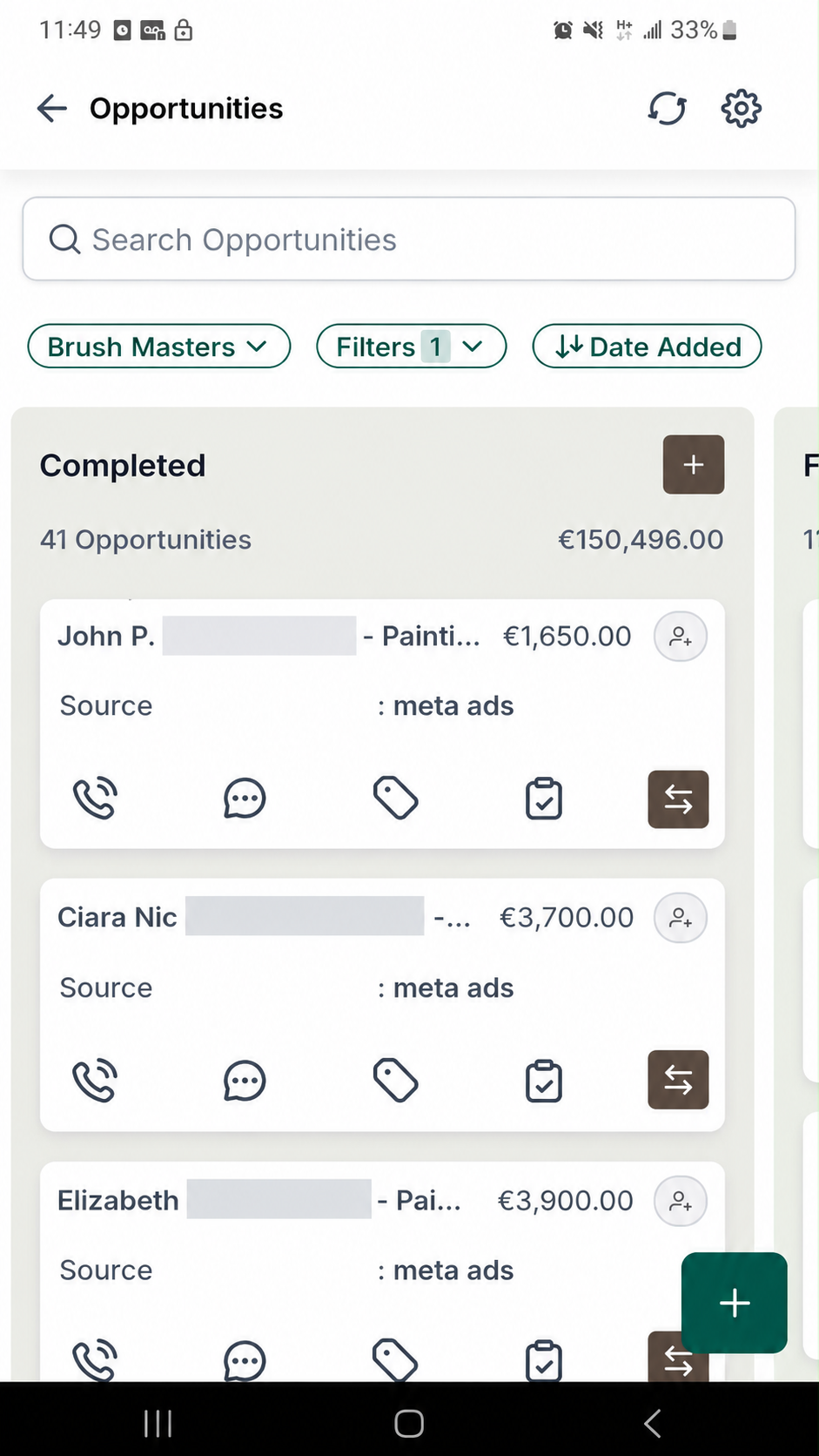 Completed pipeline stage: 41 opportunities, €150,496