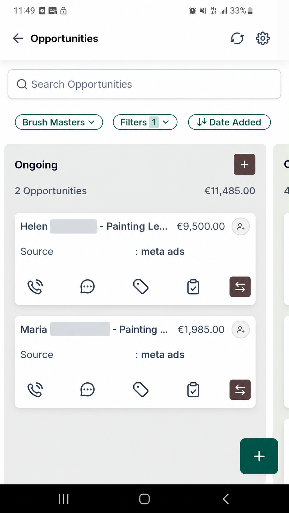 Ongoing pipeline stage: 2 opportunities, €11,485